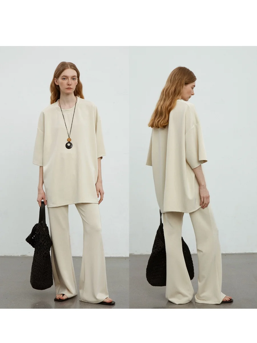 

Комплект Countonme: повседневная футболка с коротким рукавом и длинные брюки, новый цвет, свободный крой, круглый вырез, хлопок, летний, влагоотводящий