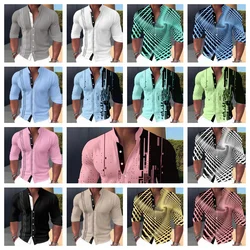 2024 explosive four seasons fashion men's shirt printed casual business long sleeve stand collar shirt men's wea