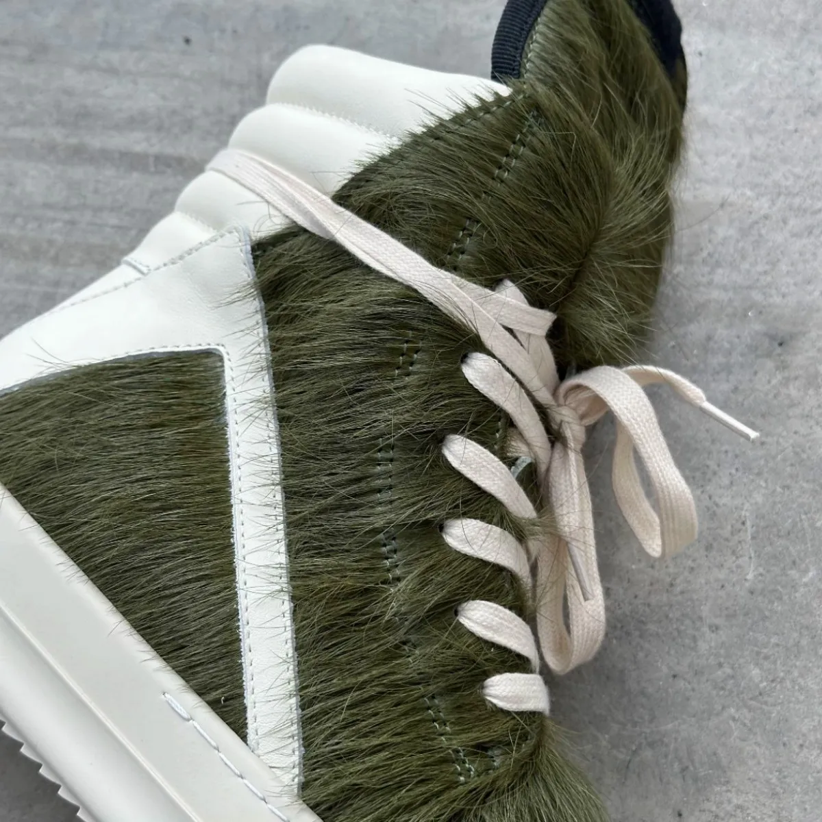 Ro Classic Design Men Shoe Horse Hair Women Boots High Top Sneaker Army Green Horsehair Shoes Leather Sneakers Zipper Ankle Boot