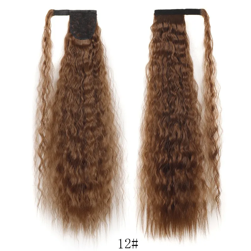 Femme perruque quotidienne Velcro maïs Perm longue queue de cheval Festival de musique vêtements Match moelleux haute queue de cheval fête chapeaux longs cheveux bouclés