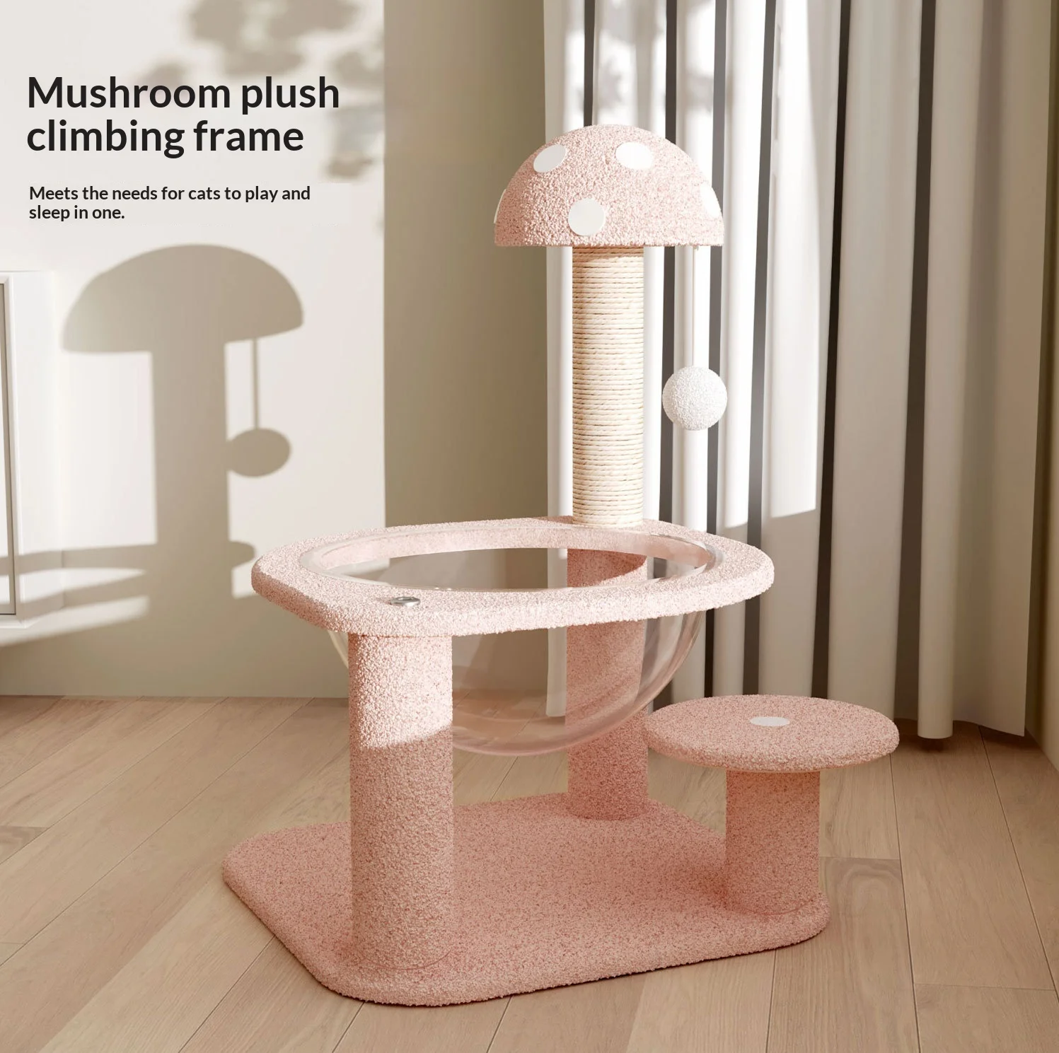 Árbol rascador compacto para gatos con cama integrada y juguete - imagen 3