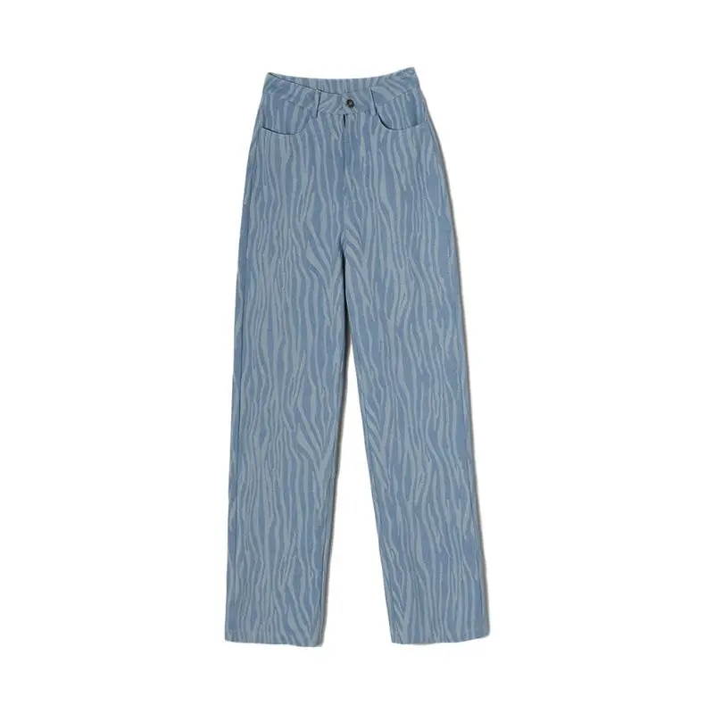 Calças largas soltas e altas, padrões irregulares, estilo de Hong Kong, jeans emparelhados, tendência de alta qualidade