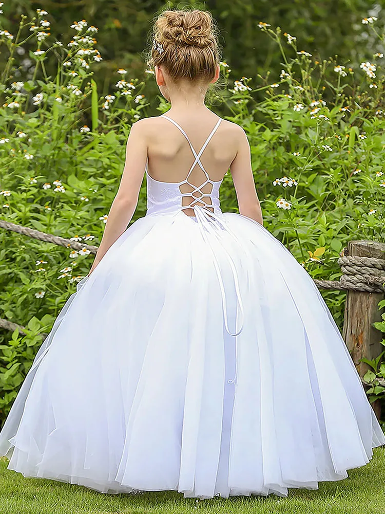 white Flower Girl dress Can bespoke size tulle backless Lace elegant prom princess birthday communion party formal occasion gown