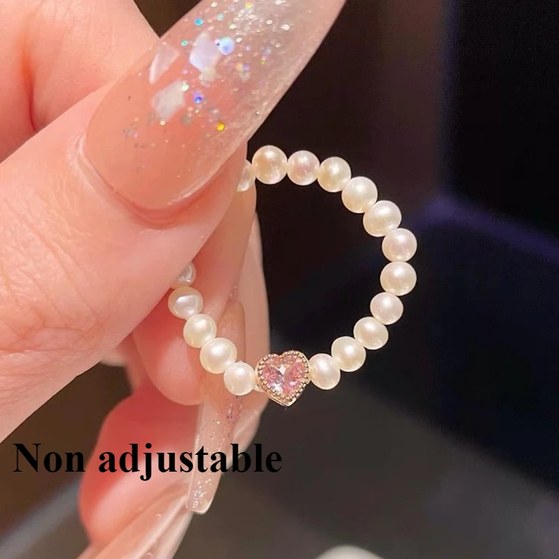 Women's Silver Color Imitation Pearl Heart Adjustable Ring