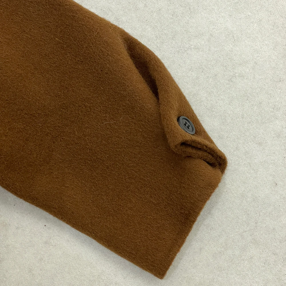 OFTBUY Langer, einreihiger, warmer, eleganter Wollmantel für Damen, Winter 2025, neuer Damen-Wollmantel mit Kapuze und Pelzbommel-Details. – Detail 16