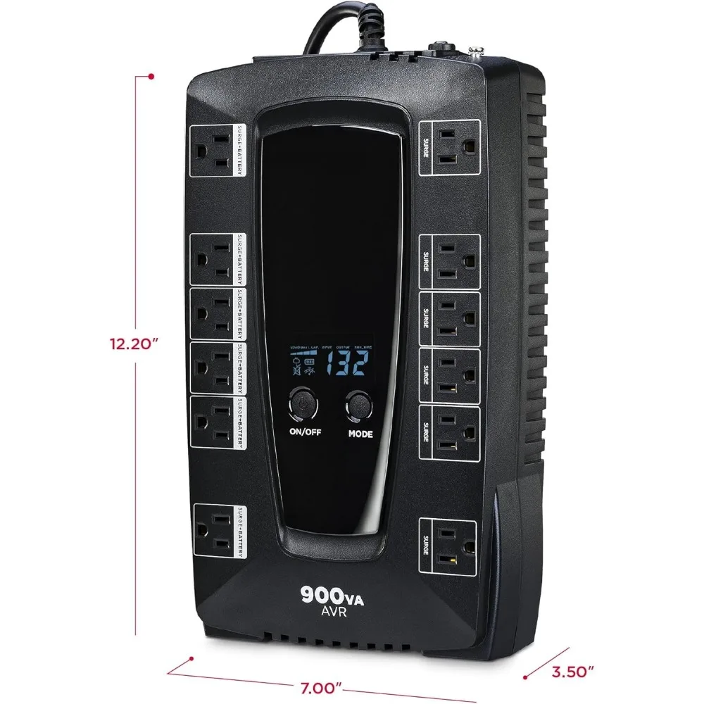 AVRG900LCD Intelligent LCD UPS-systeem, 900VA/480W, 12 stopcontacten, AVR, compact
