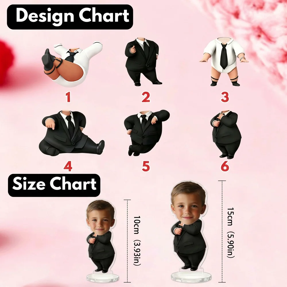 Custom Kid in Suit Acrylic Standee, Personalized Face Cutout Figure, Cartoon Business Child Desk Decor, Birthday Gift for Kids,