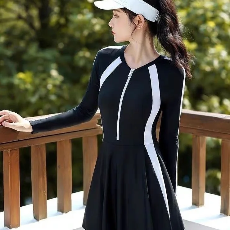 

Women's High-end Swimsuit Long Sleeved Conservative Slimming One-piece Body Covering Belly and Flesh Sports Hot Spring Swimsuit