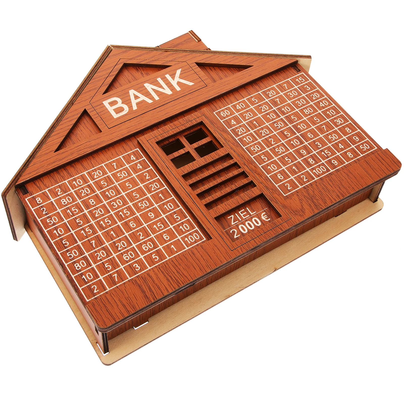 

Wooden Money Bank for Adults House Shaped Coin Jar with Savings Goal 2000€ Retro Style Bedroom Living Room Office Decor