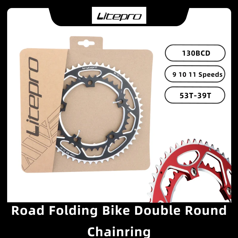 

LITEPRO Road Folding Bike 130BCD 53T-39T Bicycle Double Round Chainring 9 10 11 Speeds Aluminum Alloy Dual Chain Ring Bike Part