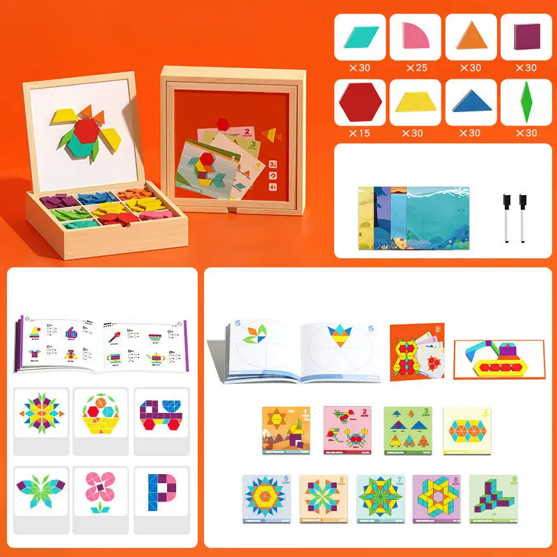 Geometric Magnetic Puzzle Shape Sorter Wooden Blocks Develop Imagination Safe Magnetic Puzzles Wood Tangram Geometric