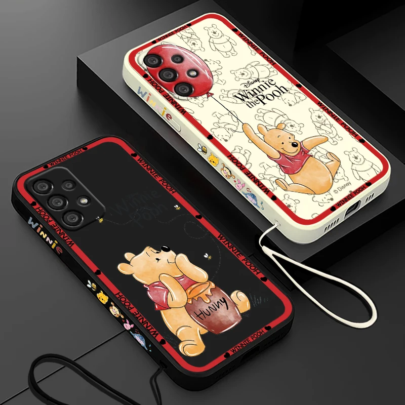 Winnie Pooh Cute Phone Case For Samsung A55 A53 A33 A52 A32 A71 A51 A21S A35 A25 5G Liquid Left Rope Funda