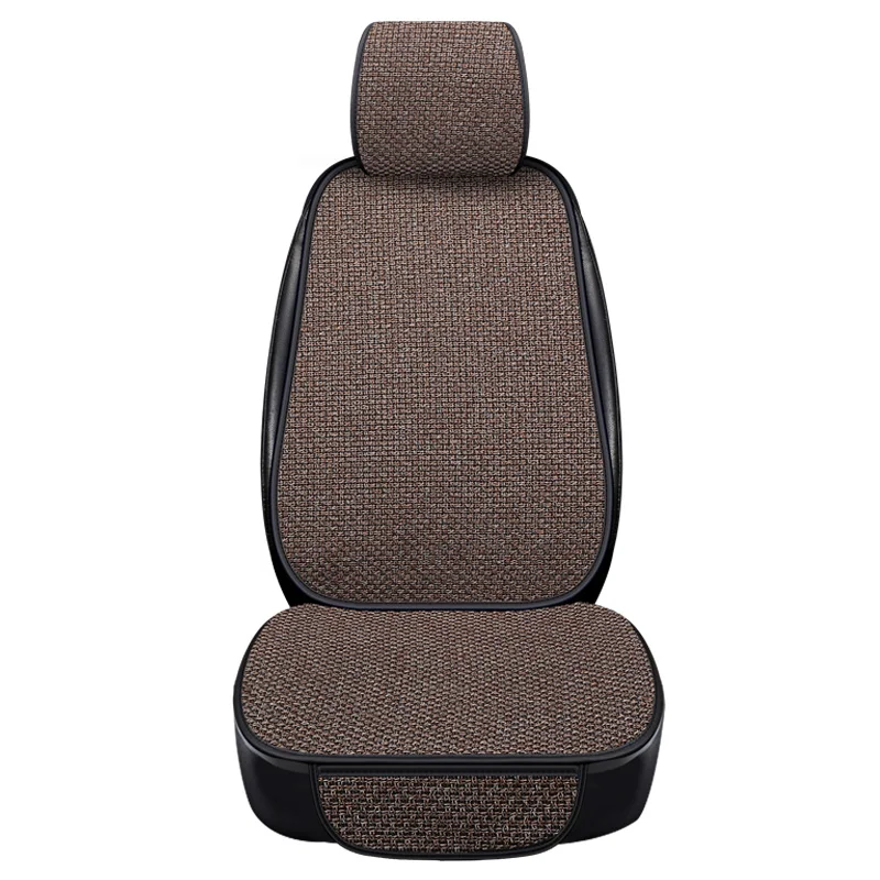 Flax Car Seat Covers Front Car Seat Cushion 3D Mesh Linen Fabric Seat Pad Protector with Head Backrest Car Accessories Anti-Slip