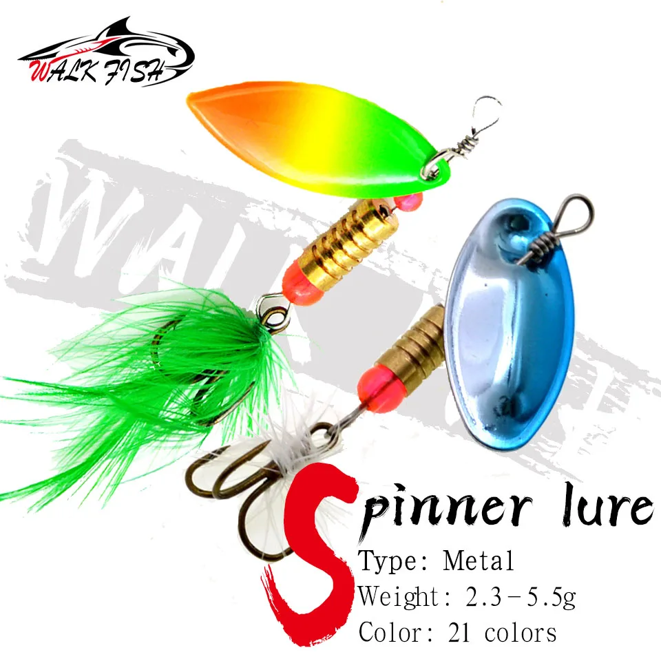 WALK FISH 1 pz Spinner Fishing Lure 2.3g 3g 3.5g 5.5g cucchiaio paillettes metallo Hard Bait ancorette Wobblers Bass Pesca Tackle