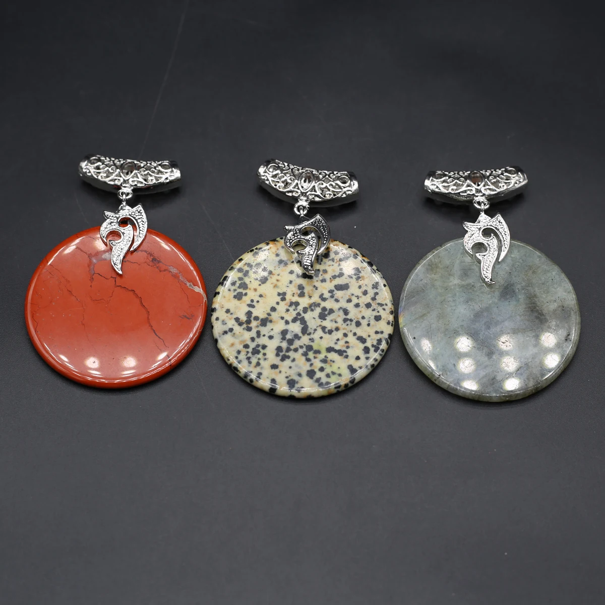 Hot Sale Jewelry Crystal Pendant Natural Stone Disc Shape Labradorite Dalmatian Jasper Charms for Jewelry Making DIY Necklaces