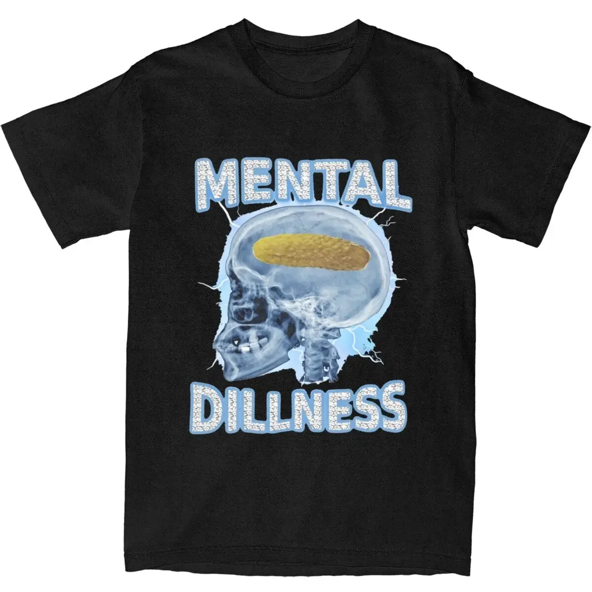 Men Women's Mental Dillness Funny Mental Health Skull Meme T Shirts Merch Dill Pickle Meme Pure Cotton T-shirt Clothes Tees