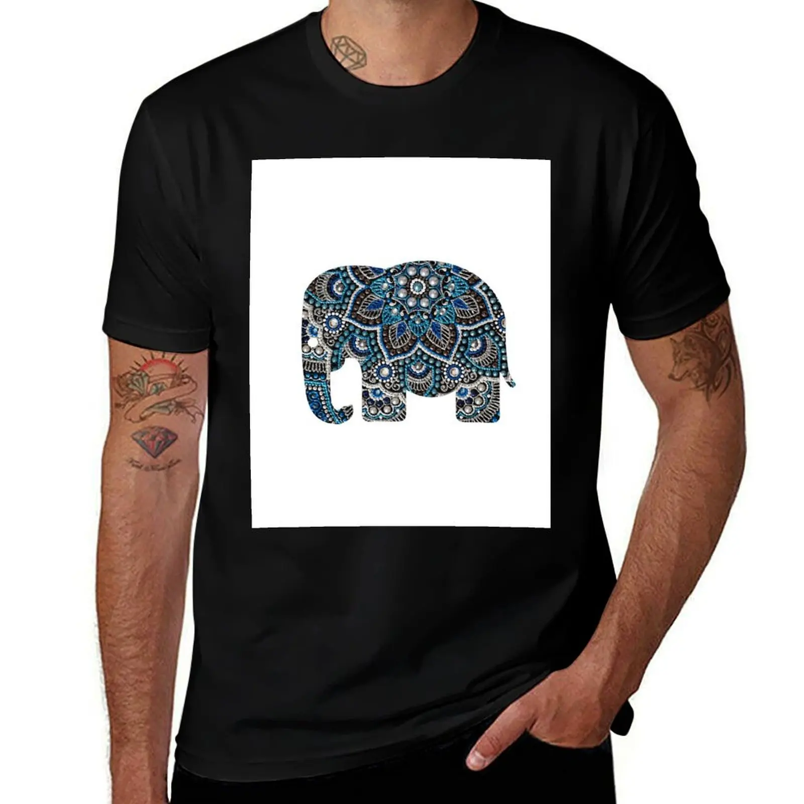 Blue and silver flower mandala, boho acrylic dotart T-Shirt Utility Work Short Sleeve Top T-Shirt