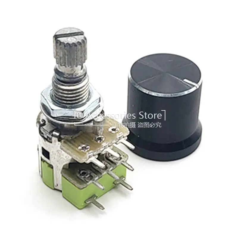 3PCS 12 Type R125G Potentiometer Duplex With Switch B50K Volume Audio Amplifier 8Pin Flower Shaft Length 15MM With Knob Cap