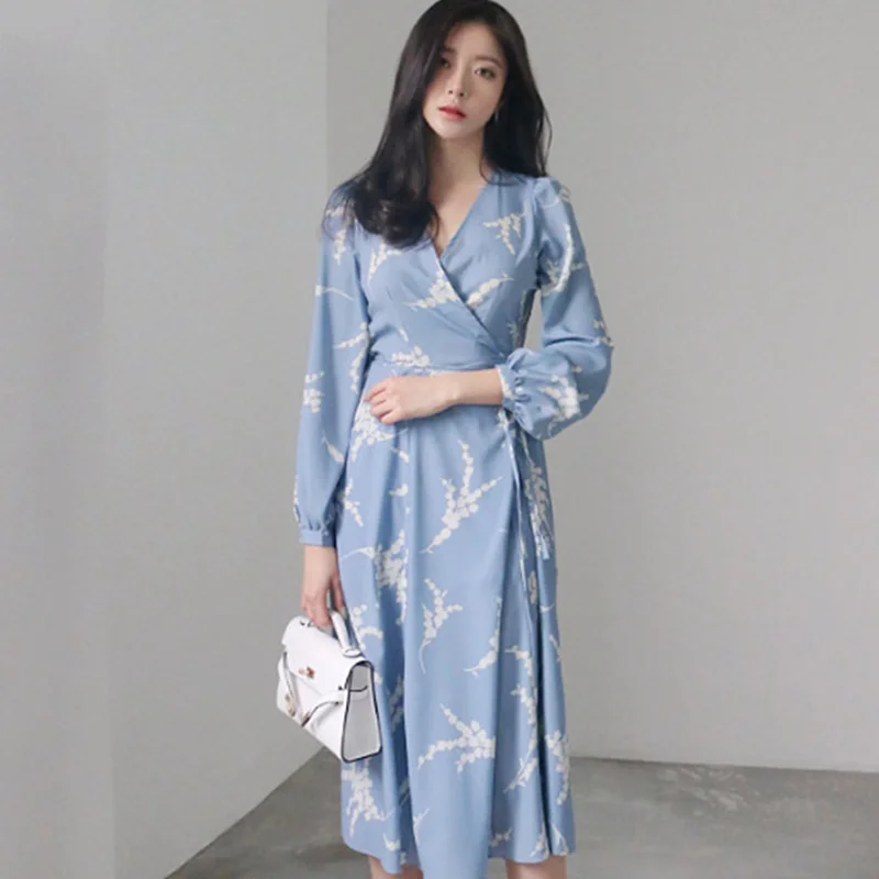 

Silk Long Sve Wrap Dr with Belt Print Design Autumn New Sle Women's Faion Ci Commute Sweet Sle mid Waist A-Line...