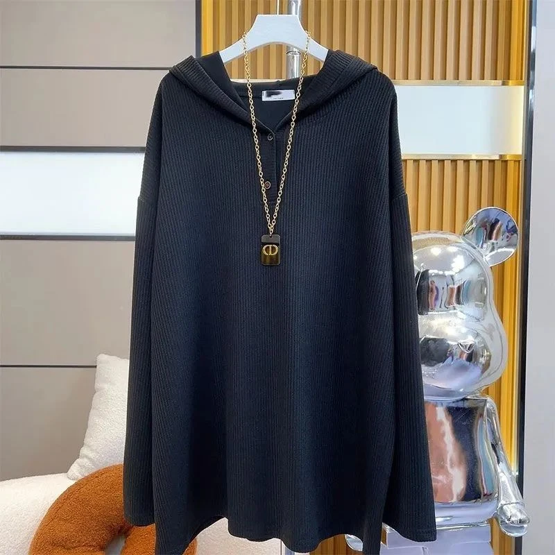 2023 Spring Autumn New Fashion Hooded Button Long Sleeve Hoodies Women Casual Loose Thin Style All-match Mid-length Pullovers