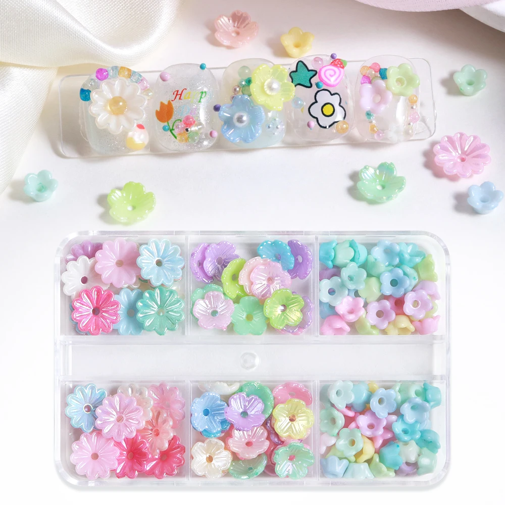 Kawaii Accessories Flowers Nail Art Parts Macaron Colorful Nails Decoration Flora Blossoms Manicure Jewelry Cute Press on Nails