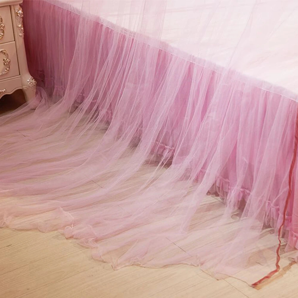 

1pc Lace Bed Canopy Mosquito Net Lightweight Sturdy Airflow Dome Hanging Net Bedroom Decor Pink Color For Babies Flies Insects