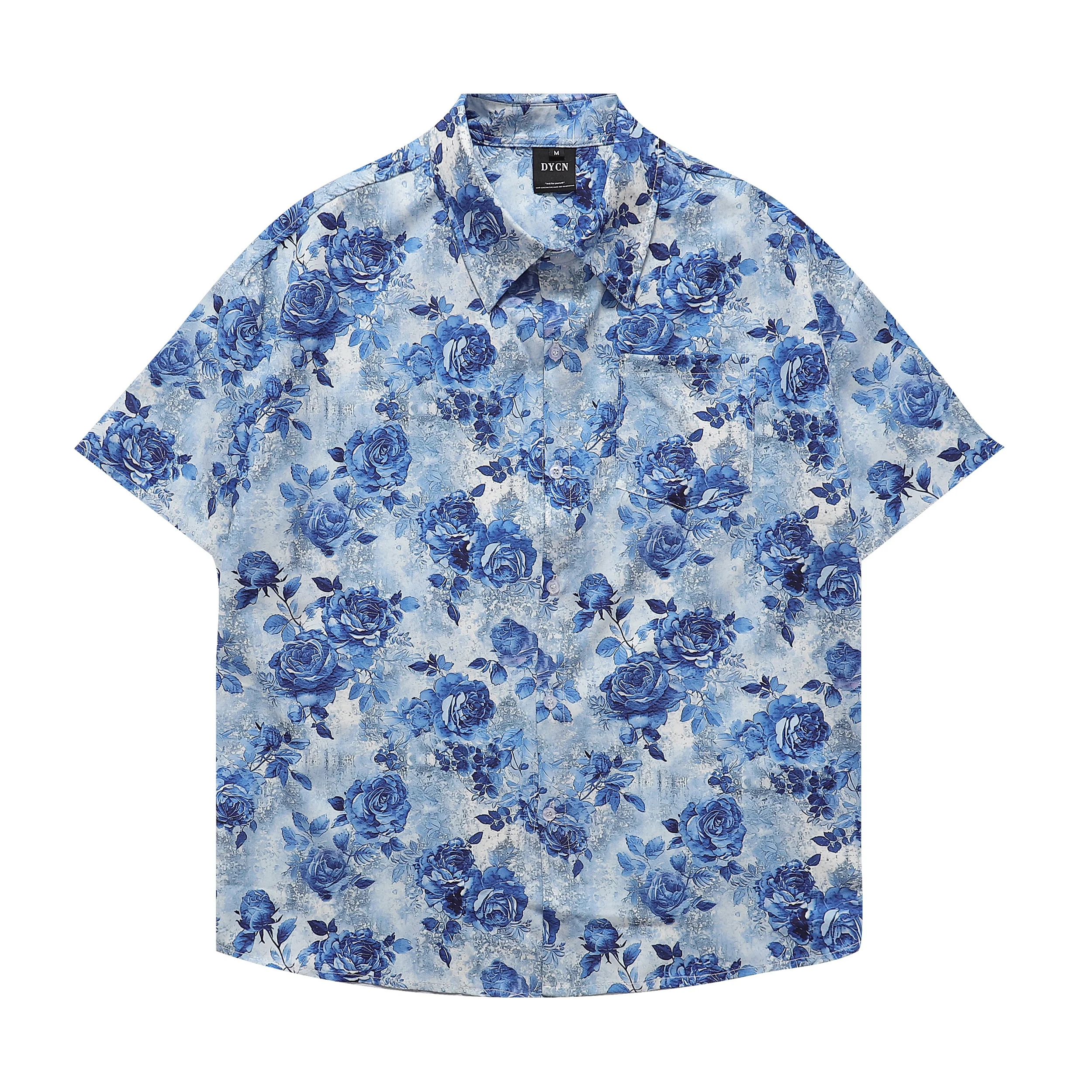 

Unisex Summer Hawaiian Beach Casual Short Sleeve Button Down Shirts Rose Printed Clothing Floral Cruise Vacation Outfit