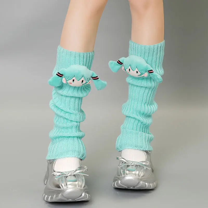 Anime Cartoon Hatsune Miku Cute Plush Leg Warmers Sock Mid-calf Knitted Socks Autumn Winter Versatile Girls Kids Birthday Gift