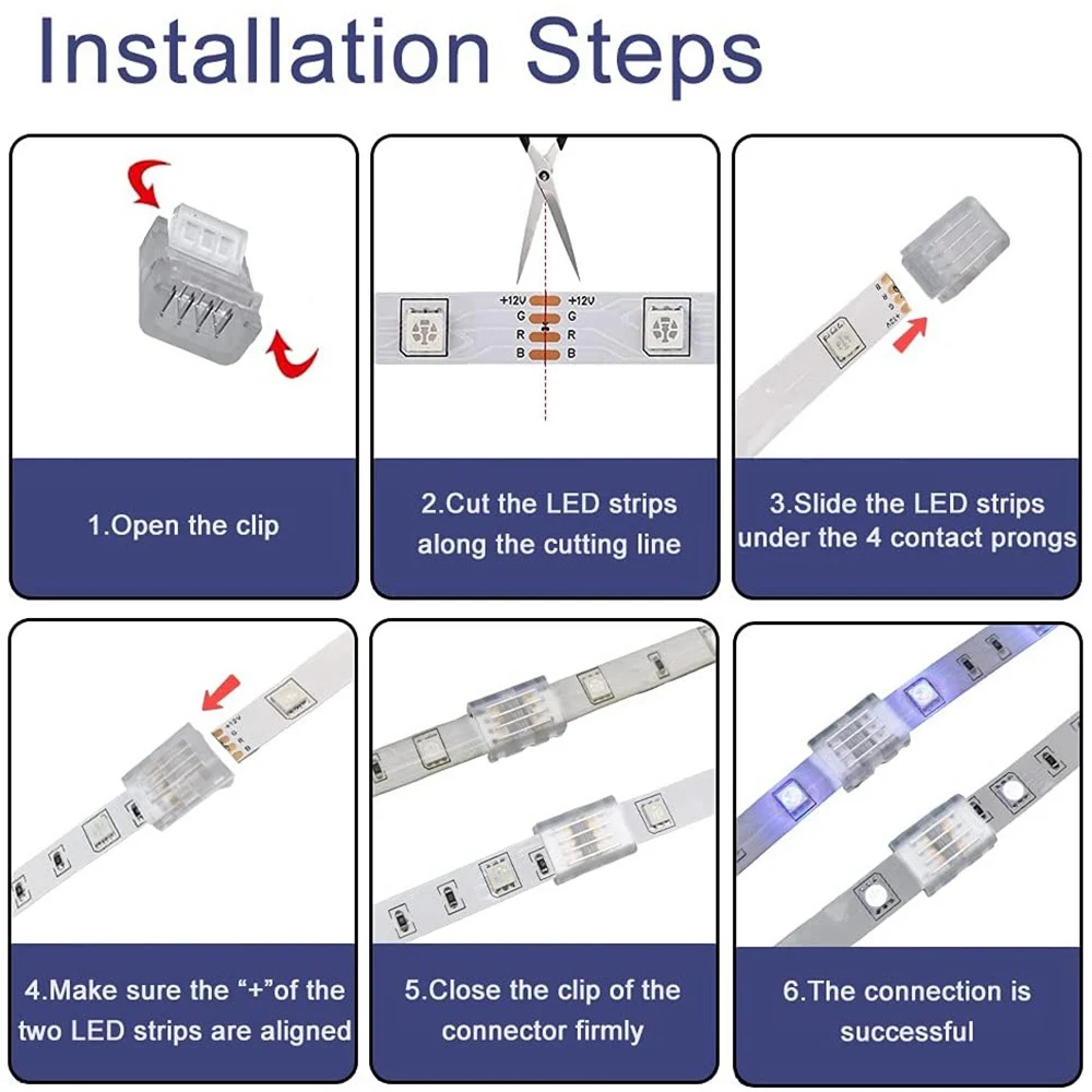 GOOD-10Packs 4-Pin RGB LED شرائط مصباح موصلات 10 مللي متر غير سلكية Gapless لحام محول محطة لشريط SMD 5050 LED