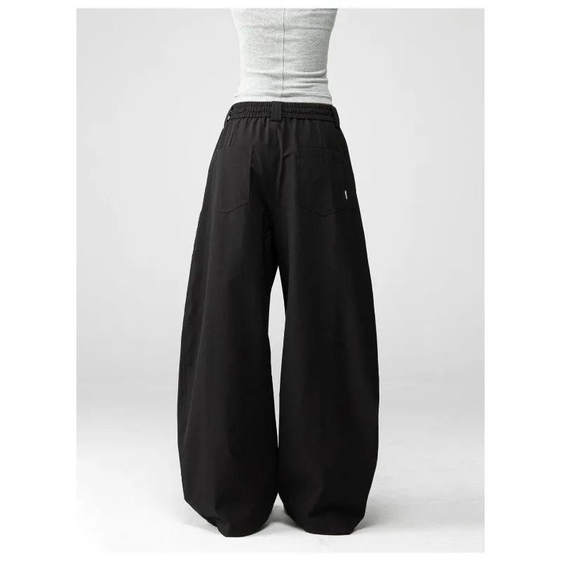 Retro Quick-drying Paratrooper Scimitar Pants for Women Spring Pleated Straight Pants Loose Casual Workwear Wide-leg Pants