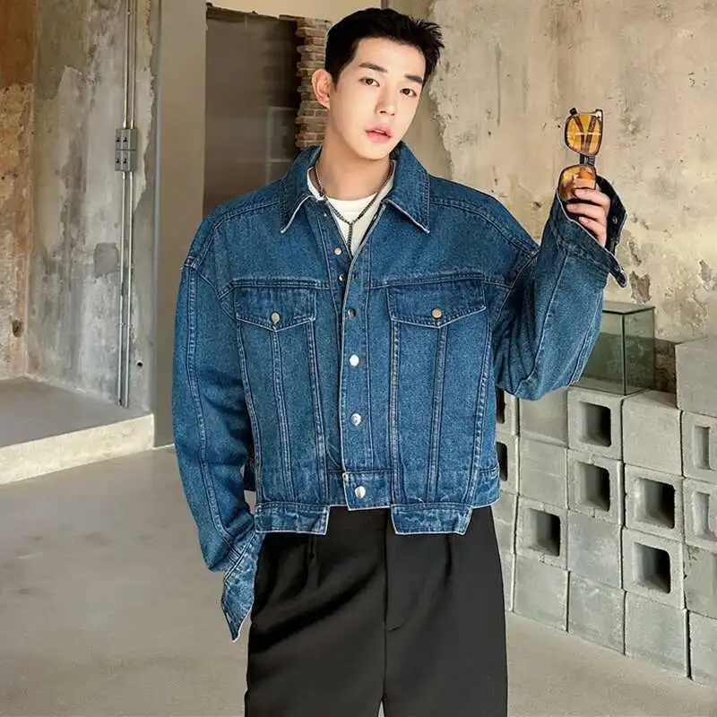 LUZHEN Personality Denim Short Jacket Men's High Fashion Street Solid Color Washed Trendy Coat 2025 Short New Clothes LZ8956