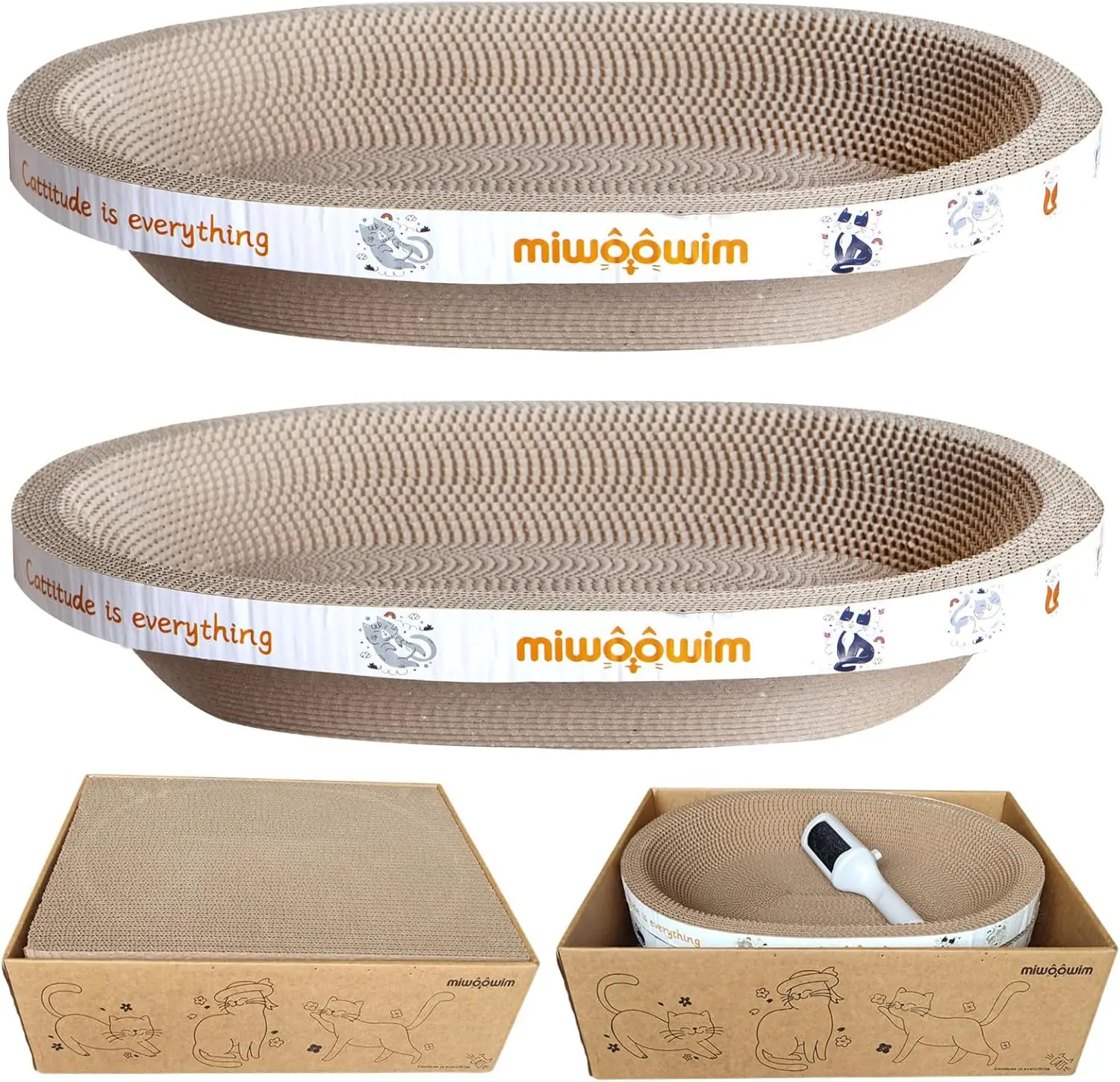 

3PCS Cat Scratcher Set: Oval Bowl + Corrugated Pad, Cute Indoor Scratching Lounge Bed