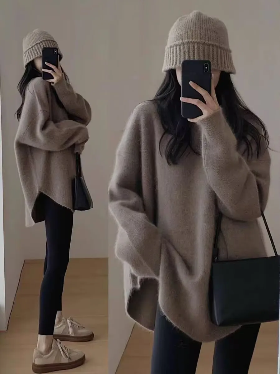 

Women's Mid-Length Knitwear Soft Lazy Style High-End French Sweater Base Layer Shirt Inner Wear Top for Autumn Winter Elegant