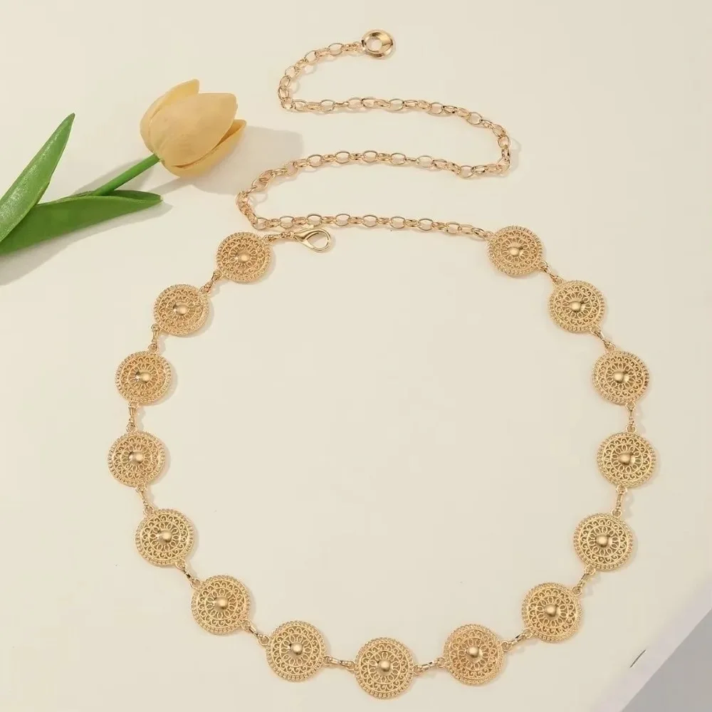

Женская поясная цепочка в стиле ретро, богемный стиль, ажурный дизайн, поясная цепочка, регулируемая высококачественная цепочка для платья