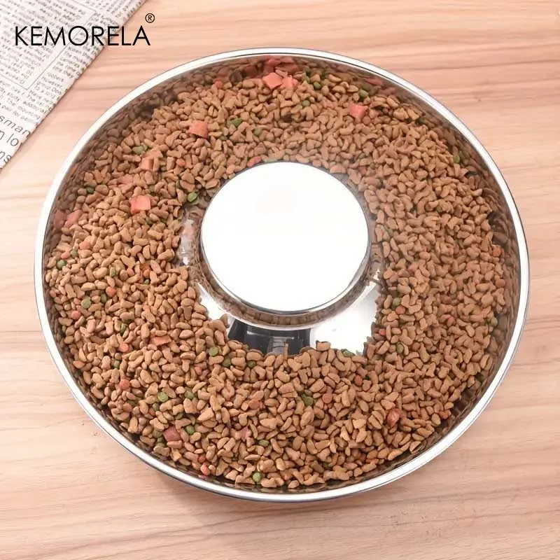 1PC Stainless Steel Dog Slow Feeder Bowl Puppy Litter Food Feeding Dish Weaning Water Bowl Pets Feeder Bowl and Water