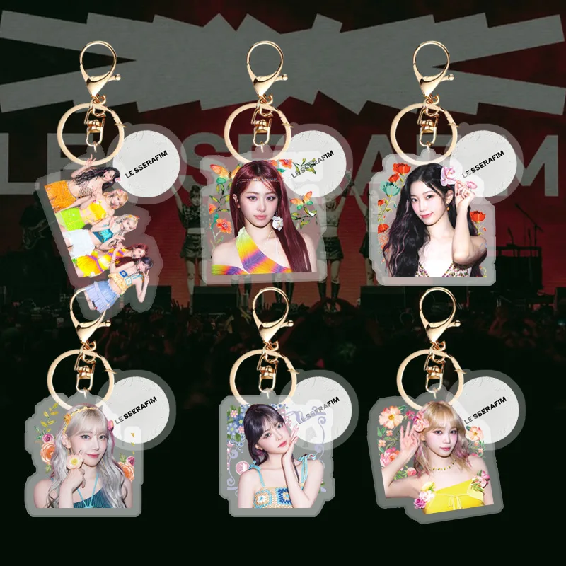 Kpop Keychain SAKURA KIM CHAEWON HUH YUNJIN KAZUHA HONG EUNCHAE Keyring Quality Acrylic HD Key Chains Bag Accessories Fans Gift