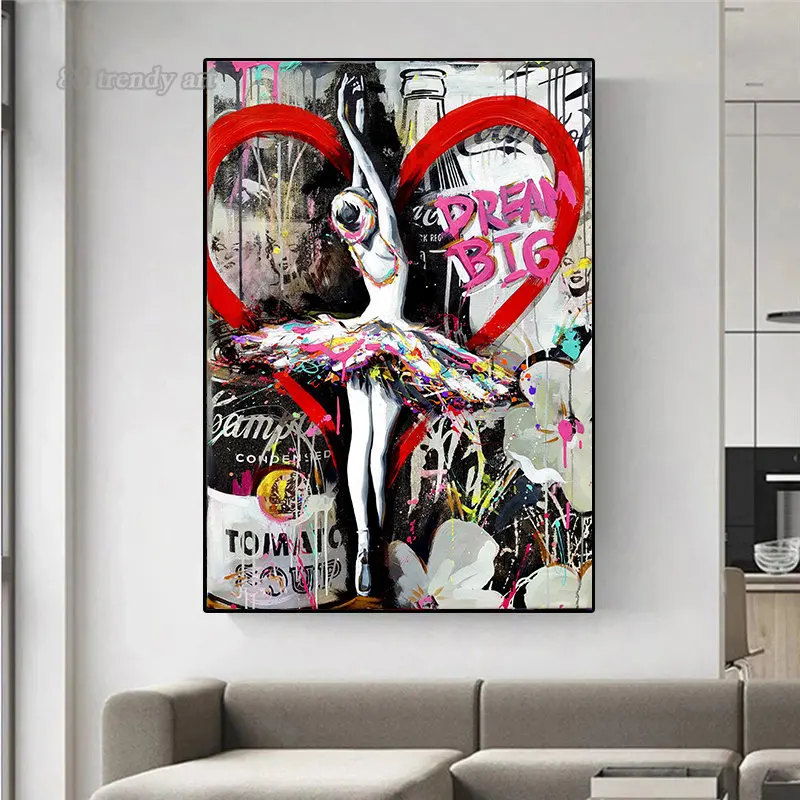 Street Abstract Art Mural Girl Ballet Dancing Pop Graffiti Art Canvas Painting Dream Big Posters Prints for Home Girl Room Decor