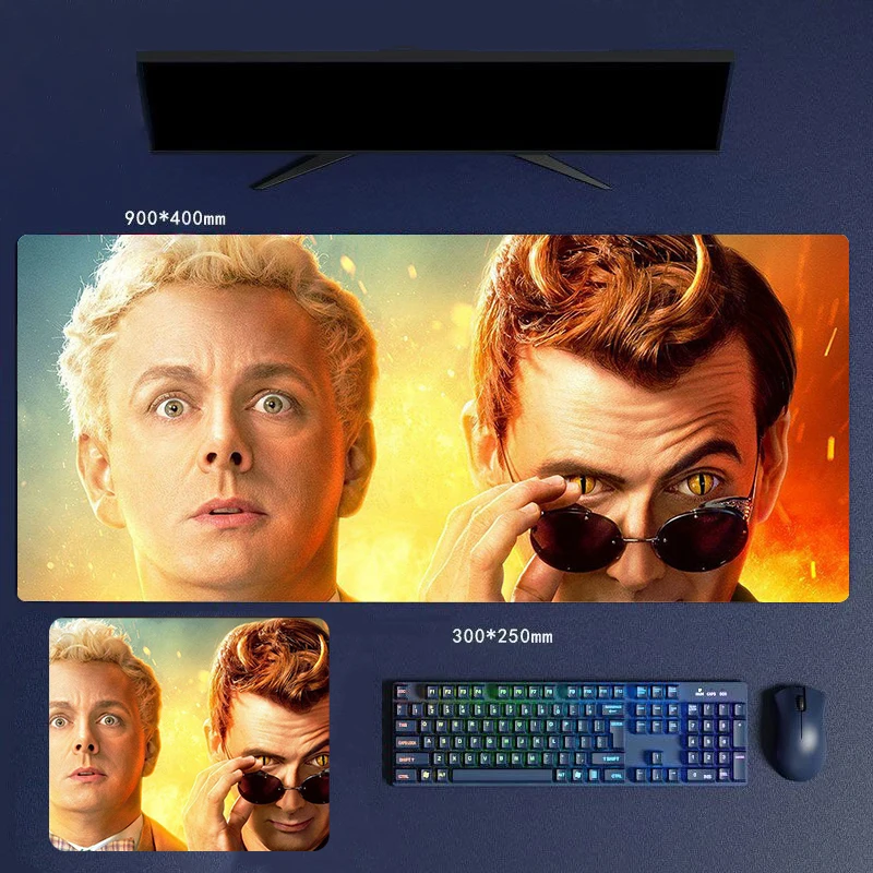 30/60/70/80CM TV Play Good Omens Flame Mouse Pads Trendy Crowley Aziraphale Creative Mice Keyboard Adorable Computer Peripherals