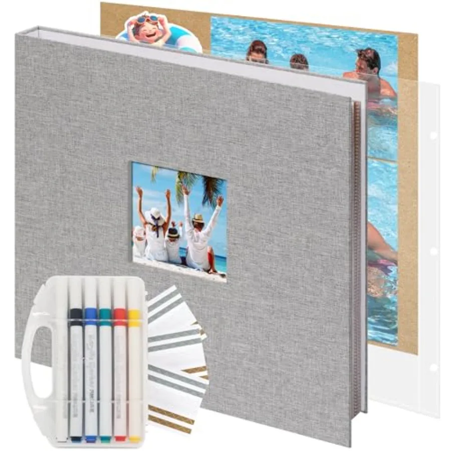 

Scrapbook Photo Album 12x12 Inch 3 Ring Binder, Linen Cover Large DIY Scrapbooks with 50 Sheets Plastic Sleeves 100 Pages Blank