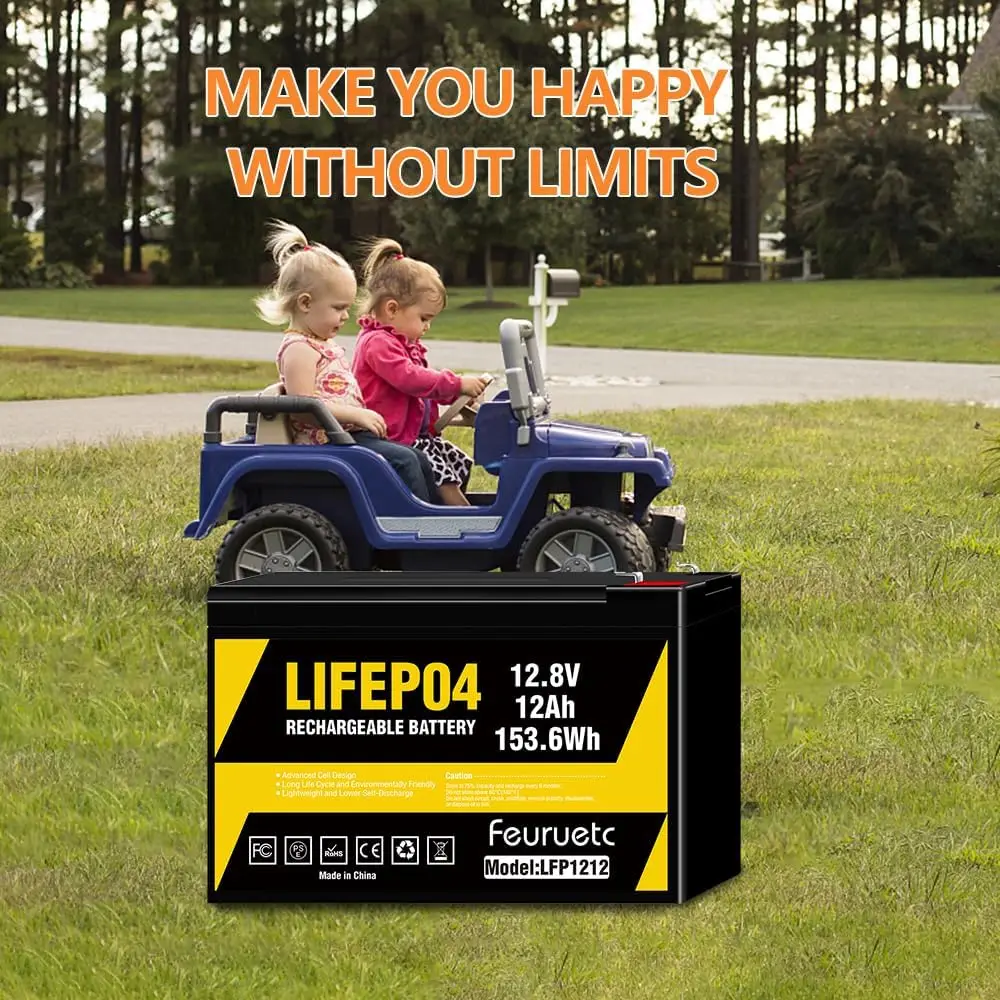 12V 12Ah Deep Cycle LiFePO4 Battery,2 Pack，3000+ Cycles, Maintenance-Free Battery for Camping， Fish Finder, Scooter, Ride on Toy