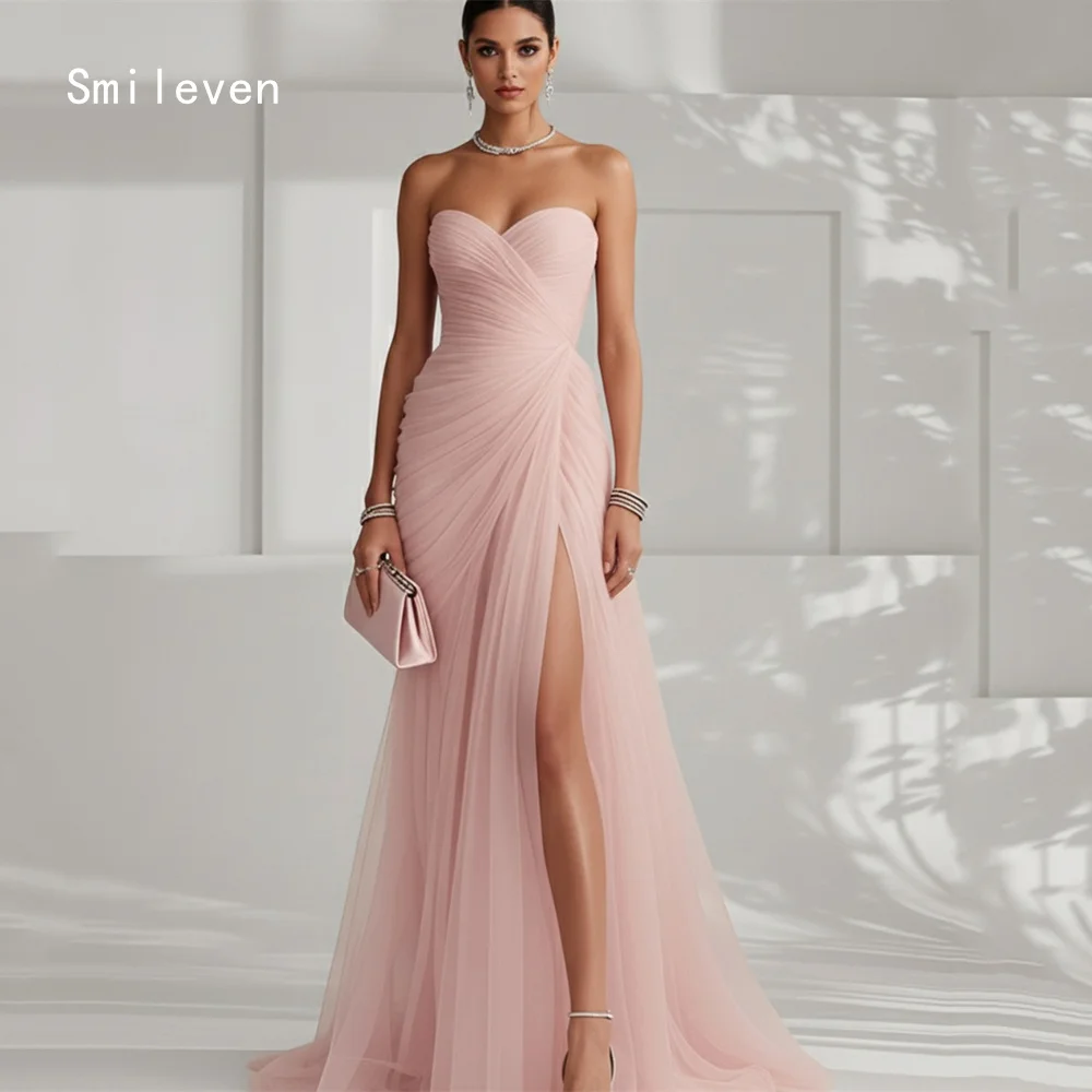 

Smileven Luxury Pink Mermaid Sweetheart Prom Dresses Illusion Side Silt Party Evening Dress Customized 2026