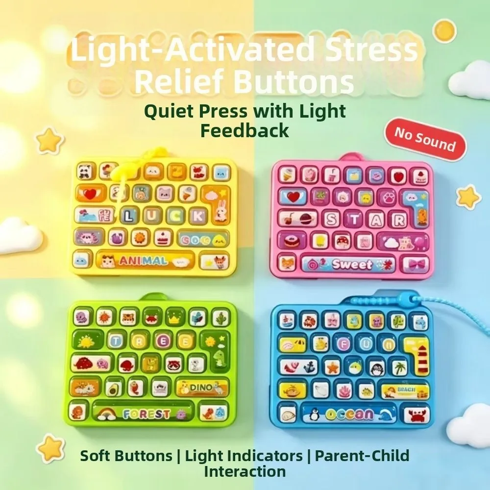 Cartoon 26 Keys Keyboard Keychain Animals Mini Fingertip Button Keyring Relaxed with Lights Sensory Clicker Backpack Decor