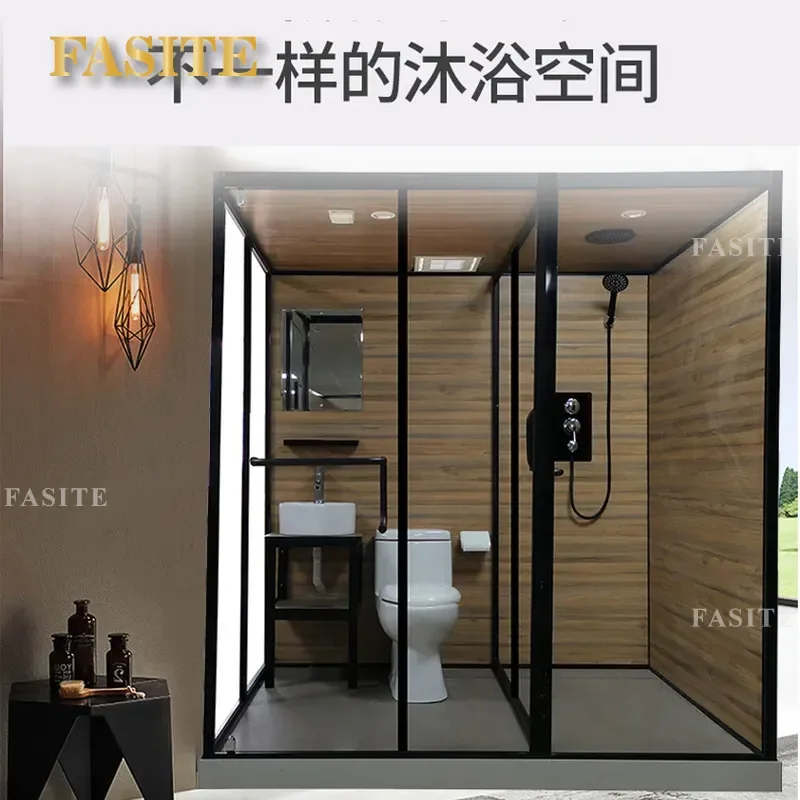 For Bathroom Thickened Horizontal Wood Grain Double Glass Integrated Partition Shower Room Divider Waterproof Privacy