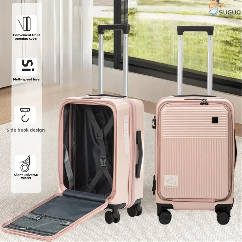 New 20, 24, 28 Inch Hard Shell Multifunction PC Travel Luggage Trolley Front Opening Suitcase for Camping