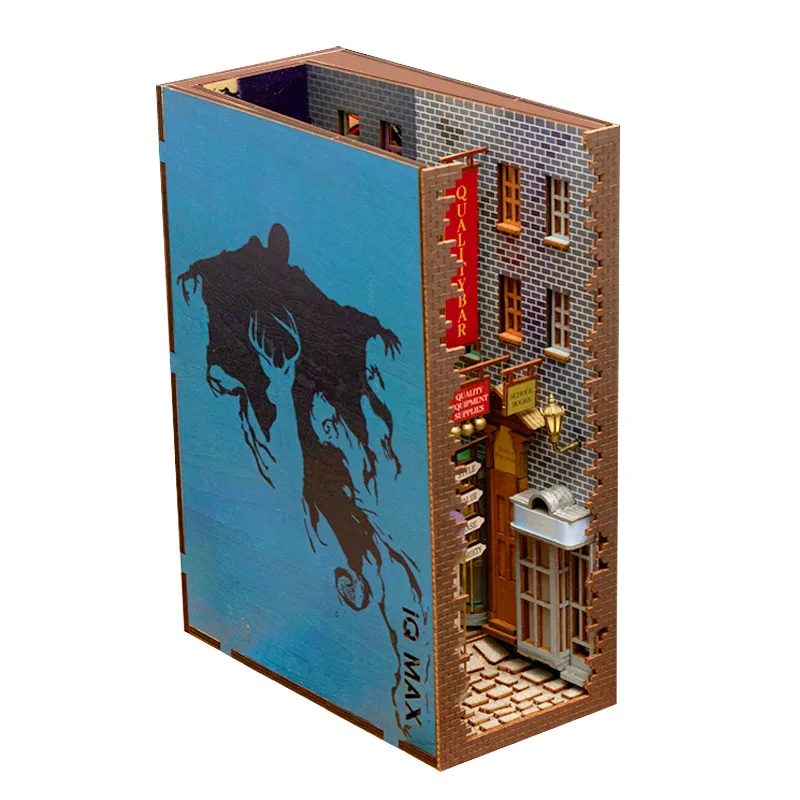 DIY Wooden Book Nook Diagon Alley Bookend Bookshelf Bookcase Building Block Assemble Toy  for Children Adult Birthday Gift Casa