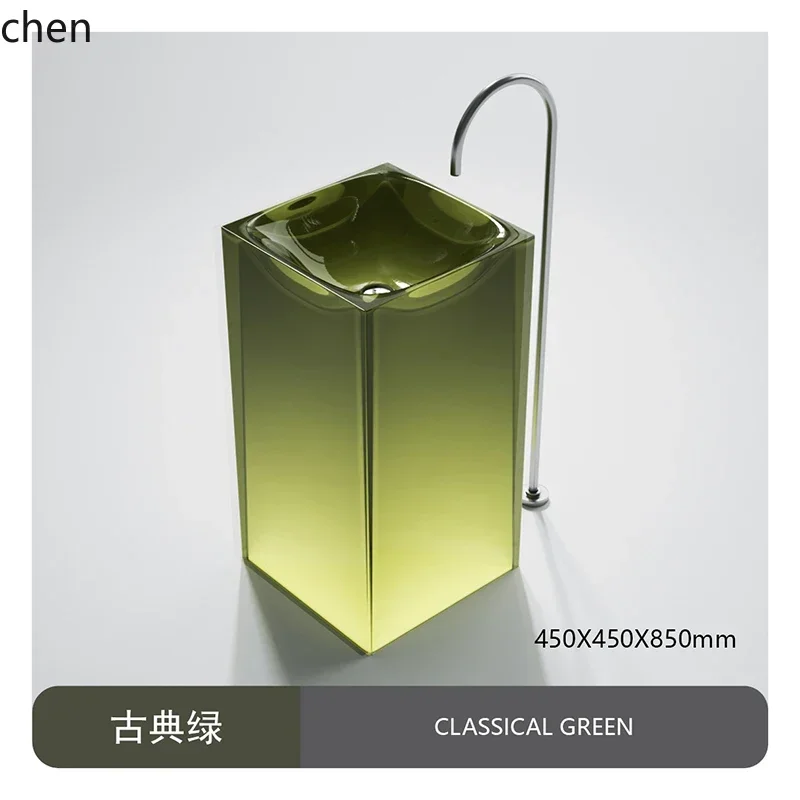 

ys9floor-to-ceiling bathroom integrated hand wash basin transparent resin art basin column basin