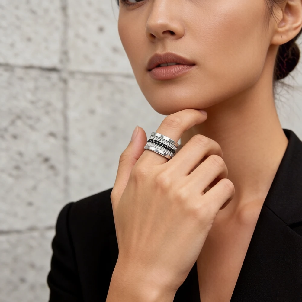 Entenity Ring Black & White Pave,Europe Style Glam Fashion Good Jewerly For Women Gift In 925 Sterling Silver