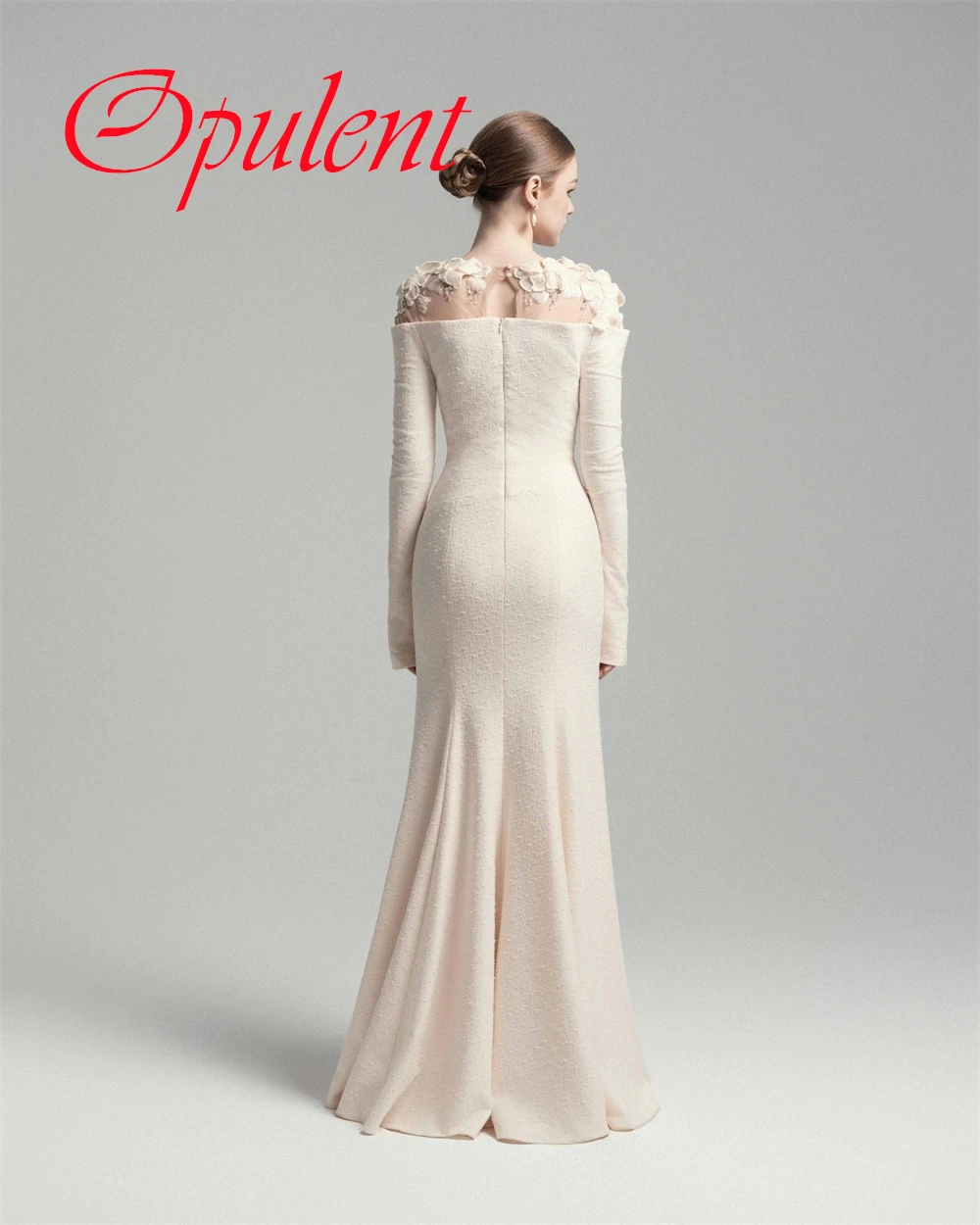 カスタマイズされた高品質の白いジャージー素材のイブニングドレス、エレガントで優雅なクルーネック、長袖のカクテルドレス、フォーマルなパーティードレス