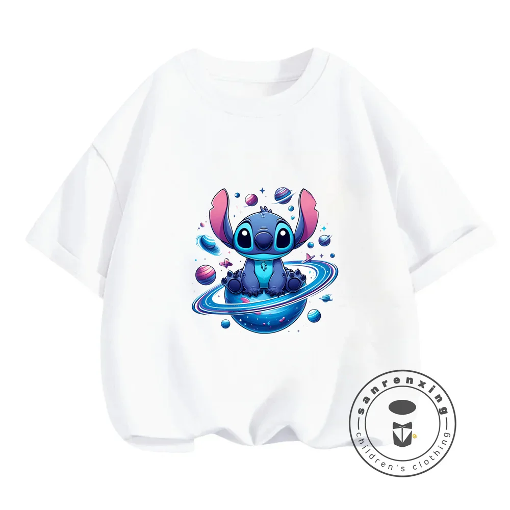 Stitch's 2024 Summer Collection with Soft Kawaii T-Shirts Charming Cartoon Designs in a Comfortable Hip-Hop Style for Children