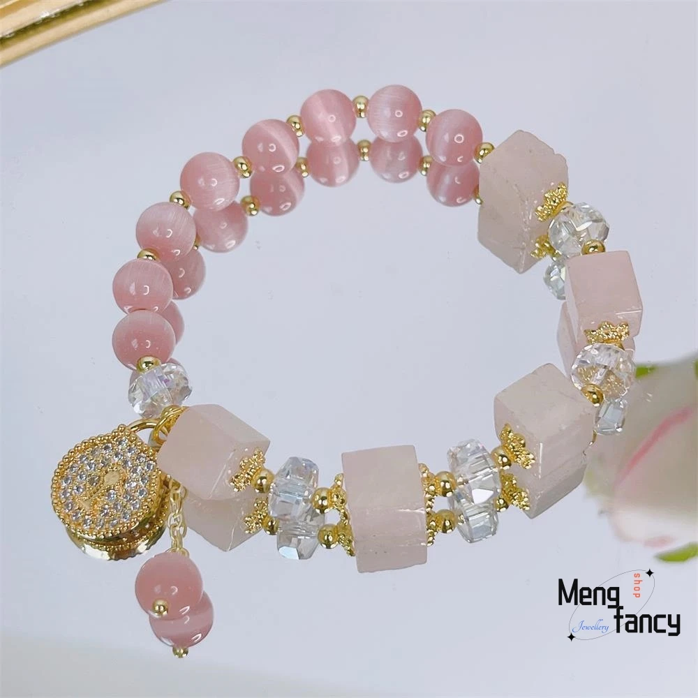 

New Micro Inlaid Love Lock Female Niche Design Sugar Cat's Eye Beaded Bracelet Personality Exquisite Luxury Fashion Fine Jewelry